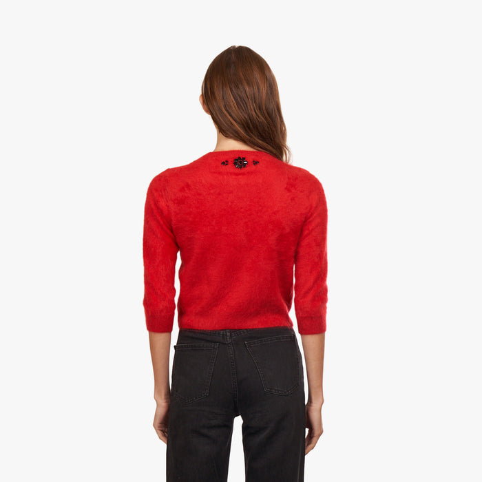 Autumn Cashmere Hand Beaded Brushed Cashmere Baby Cardigan In Red Alert