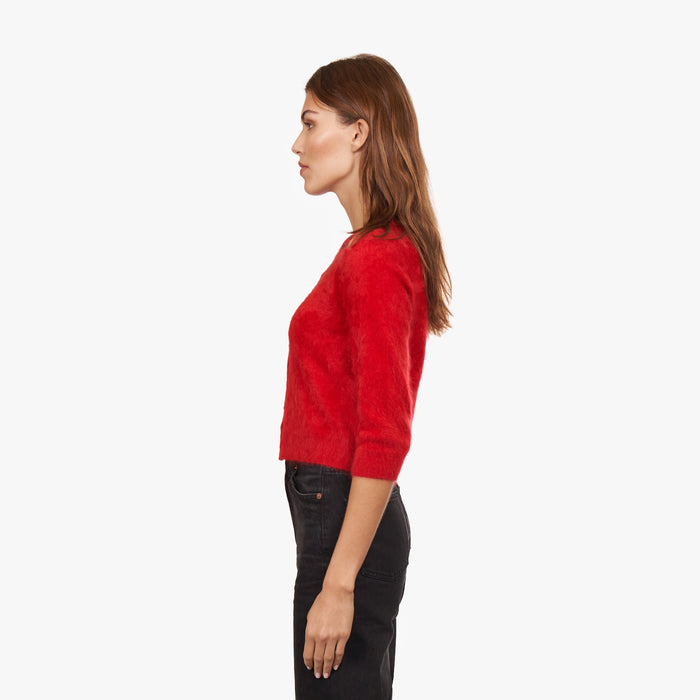 Autumn Cashmere Hand Beaded Brushed Cashmere Baby Cardigan In Red Alert