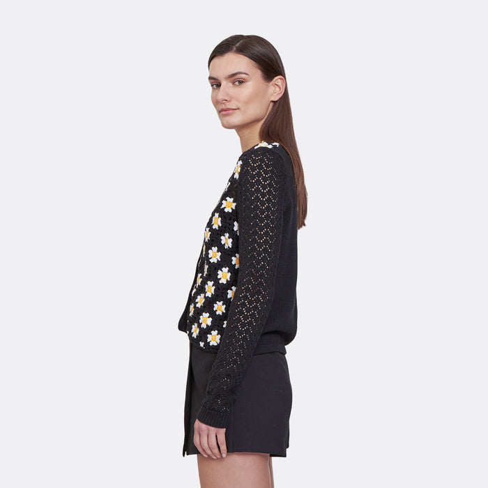 Autumn Cashmere Hand Crochet Daisy Cardigan In Black Combo