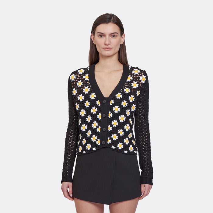 autumn cashmere Hand Crochet Daisy Cardigan in Black Combo