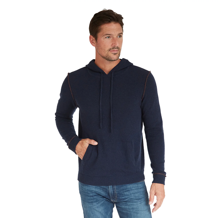 Autumn Cashmere Hoodie With 2-Color Pipping In Navy/Pepper