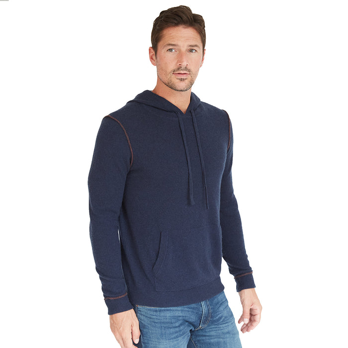 Autumn Cashmere Hoodie With 2-Color Pipping In Navy/Pepper