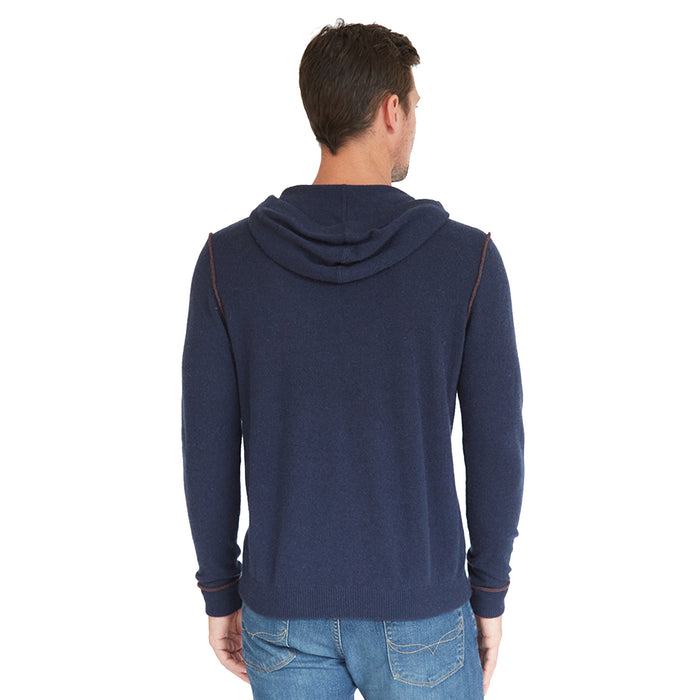 Autumn Cashmere Hoodie With 2-Color Pipping In Navy/Pepper