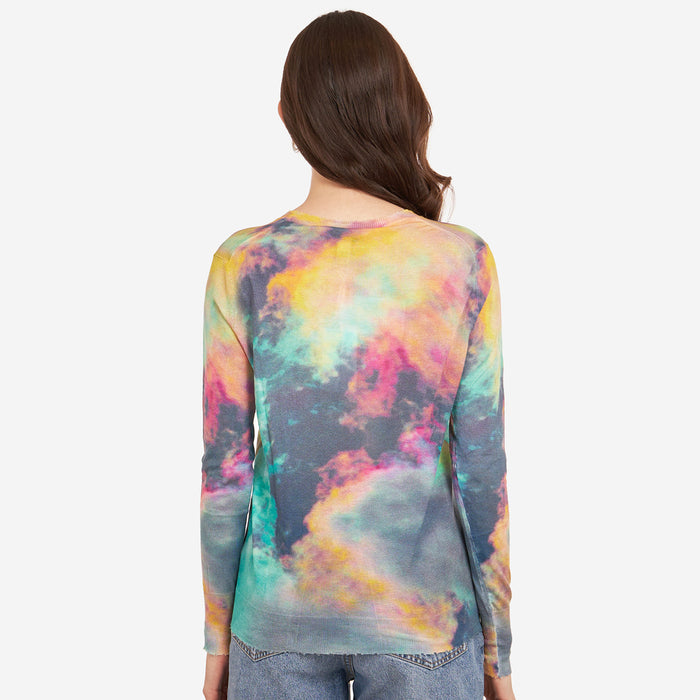 Autumn Cashmere L/S Distressed Edge Cloud Print Crew