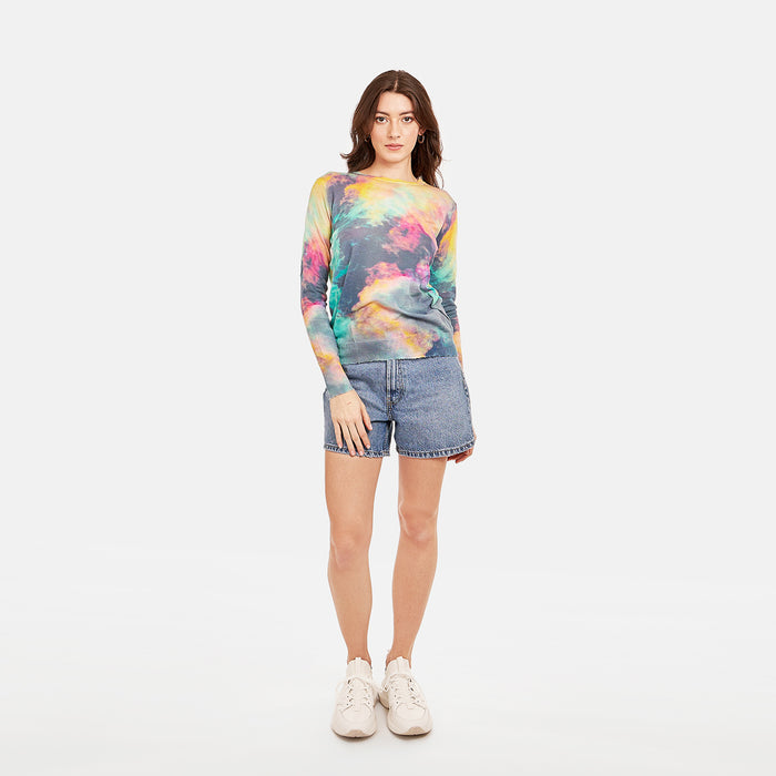 Autumn Cashmere L/S Distressed Edge Cloud Print Crew