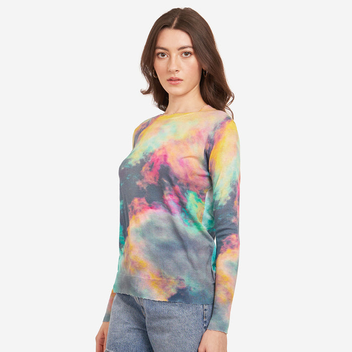 Autumn Cashmere L/S Distressed Edge Cloud Print Crew