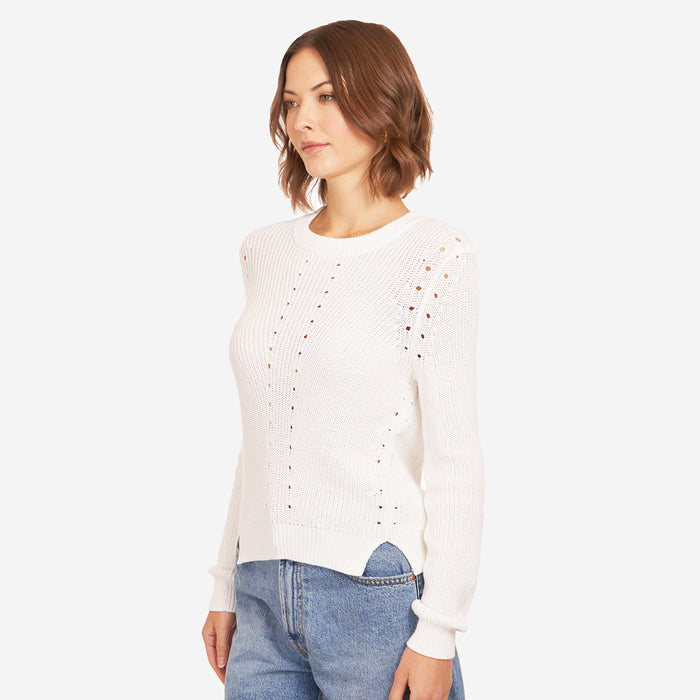 Autumn Cashmere L/S Shaker Crewneck Pointelle Details In White
