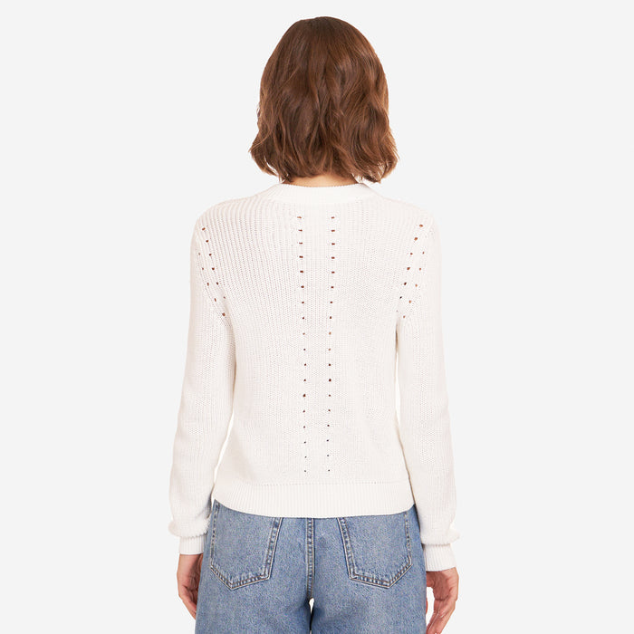Autumn Cashmere L/S Shaker Crewneck Pointelle Details In White