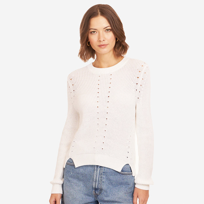 autumn cashmere L/S Shaker Crewneck Pointelle Details in White