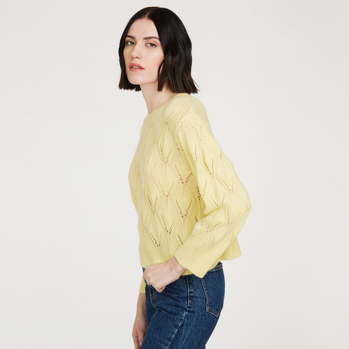 Autumn Cashmere Leaf Pointelle Cropped Boxy Crew In Banana
