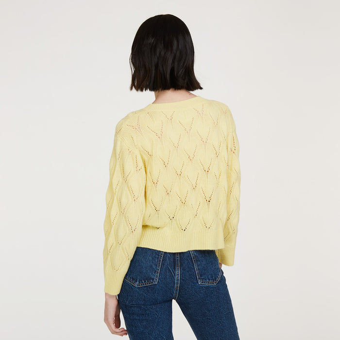 Autumn Cashmere Leaf Pointelle Cropped Boxy Crew In Banana