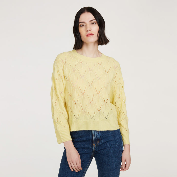 autumn cashmere Leaf Pointelle Cropped Boxy Crew in Banana