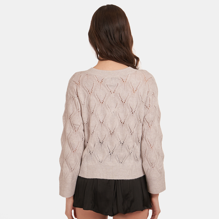 Autumn Cashmere Leaf Pointelle Cropped Boxy Crew In Birch