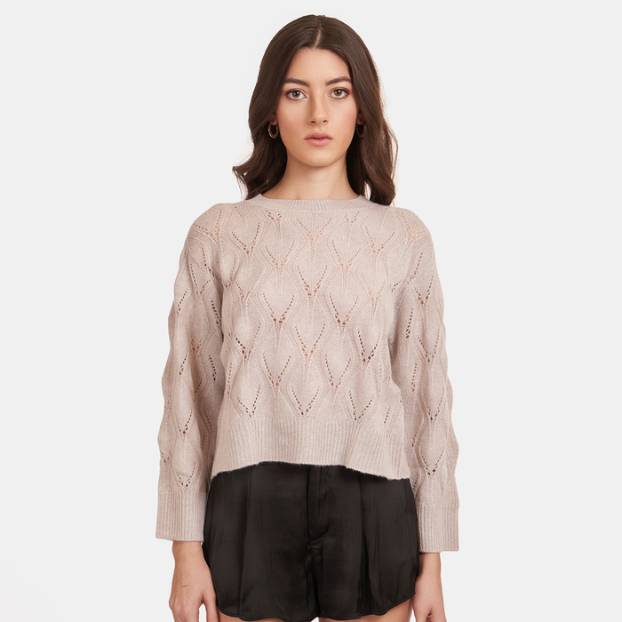 autumn cashmere Leaf Pointelle Cropped Boxy Crew in Birch