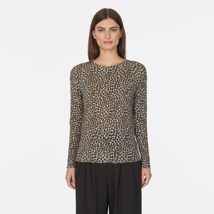 Autumn Cashmere Leopard Print Distressed Sheer Crew