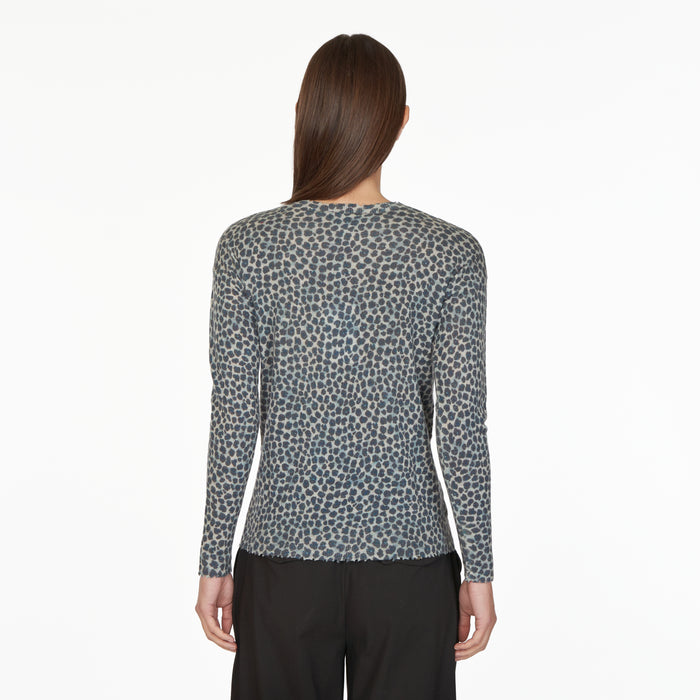 Autumn Cashmere Leopard Print Distressed Sheer Crew
