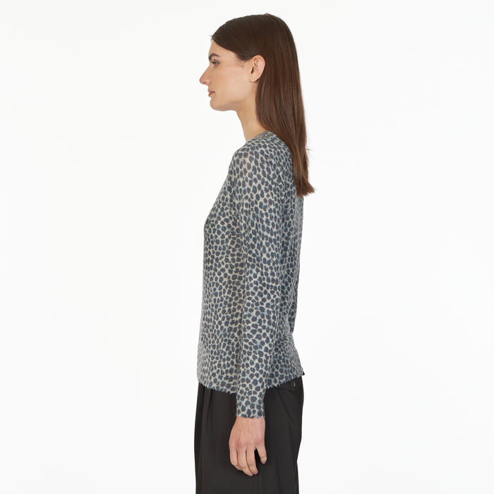 Autumn Cashmere Leopard Print Distressed Sheer Crew