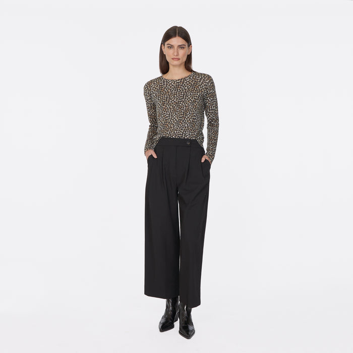Autumn Cashmere Leopard Print Distressed Sheer Crew