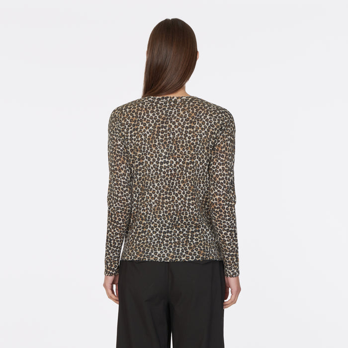 Autumn Cashmere Leopard Print Distressed Sheer Crew