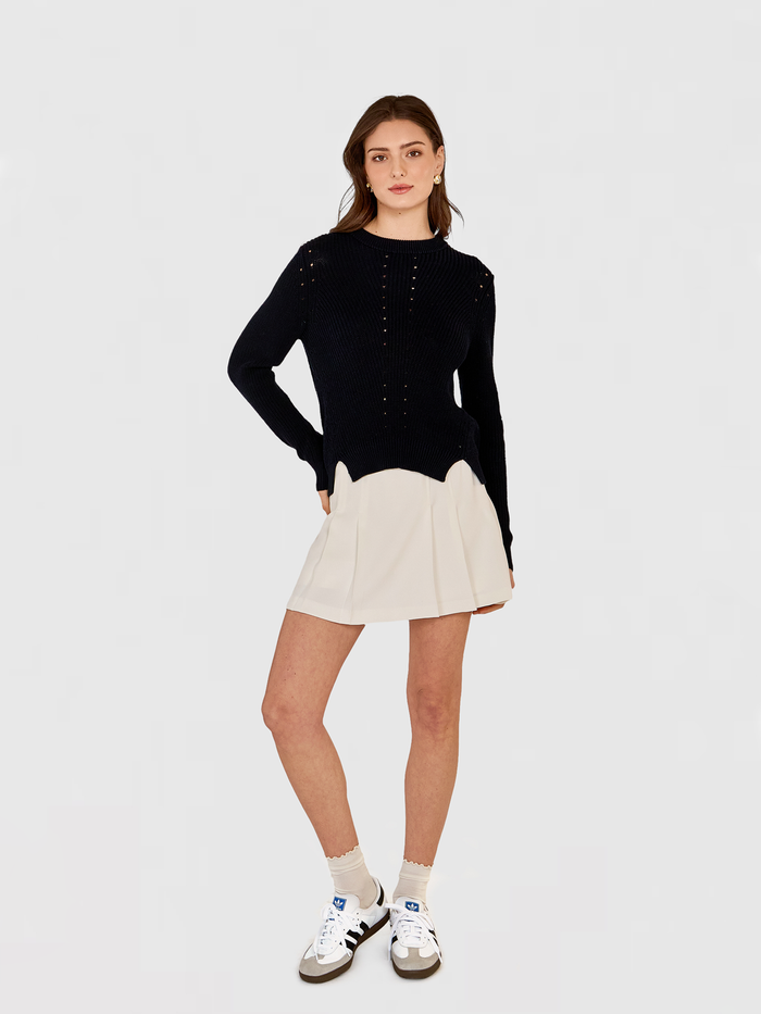 Autumn Cashmere LS Shaker Crewneck W/ Pointelle Details