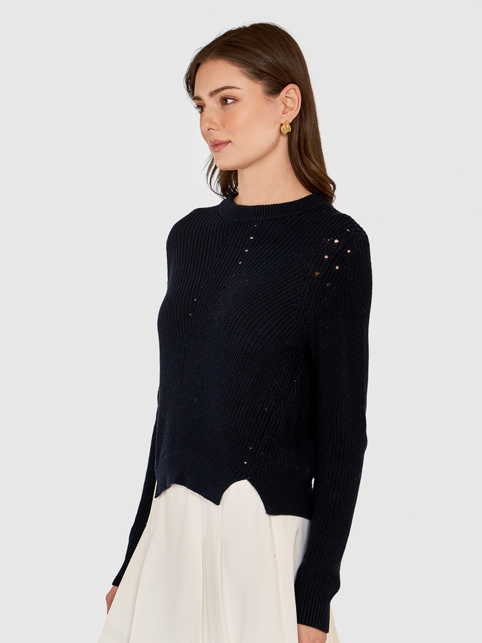 Autumn Cashmere LS Shaker Crewneck W/ Pointelle Details