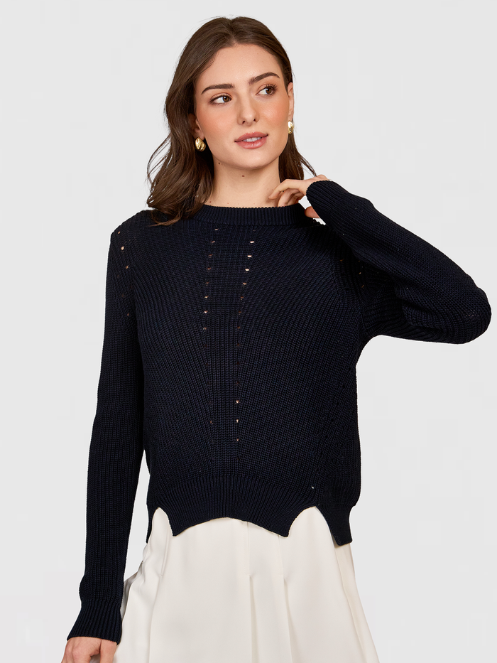 autumn cashmere LS Shaker Crewneck w/ Pointelle Details