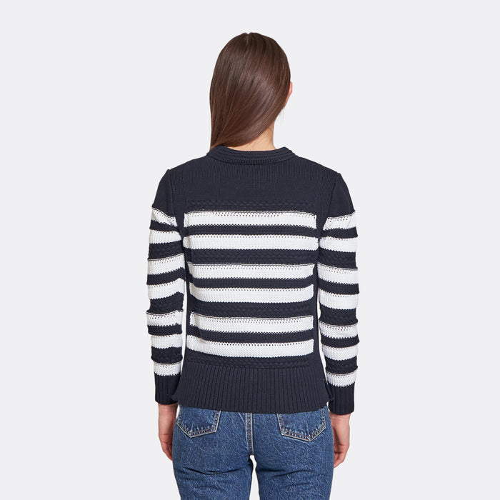 Autumn Cashmere Mixed Stitch Stripe Crew In Navy/Bleach