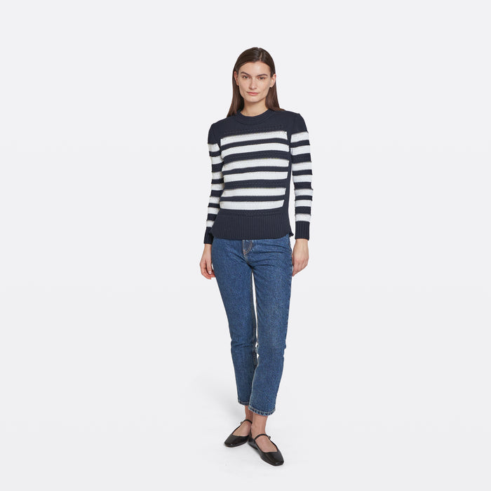 Autumn Cashmere Mixed Stitch Stripe Crew In Navy/Bleach