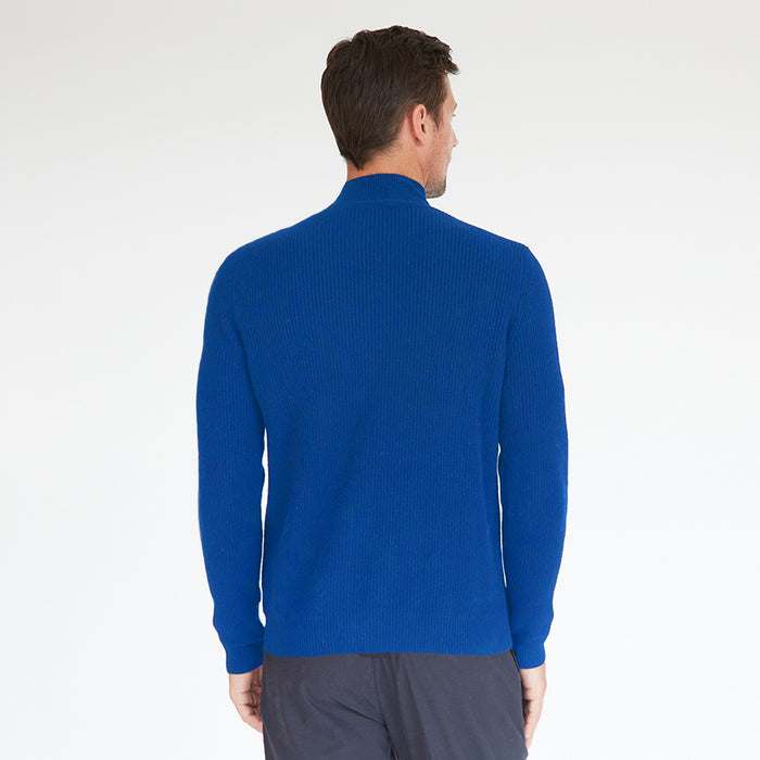 Autumn Cashmere Mock Neck With Shaker Stitch In Electric Pale Blue