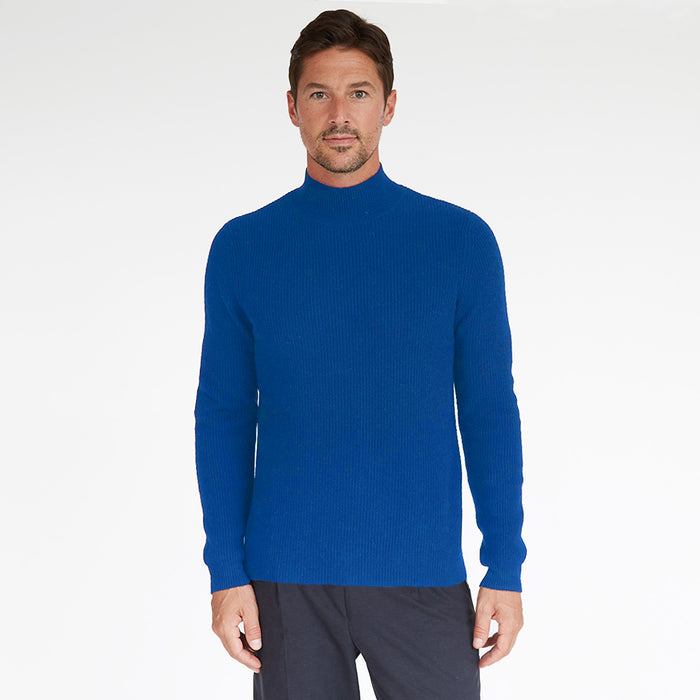 autumn cashmere Mock Neck with Shaker Stitch in Electric Pale Blue