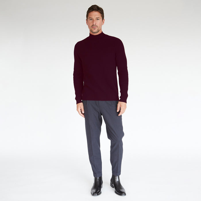 Autumn Cashmere Mock Neck With Shaker Stitch In Lava Burgundy