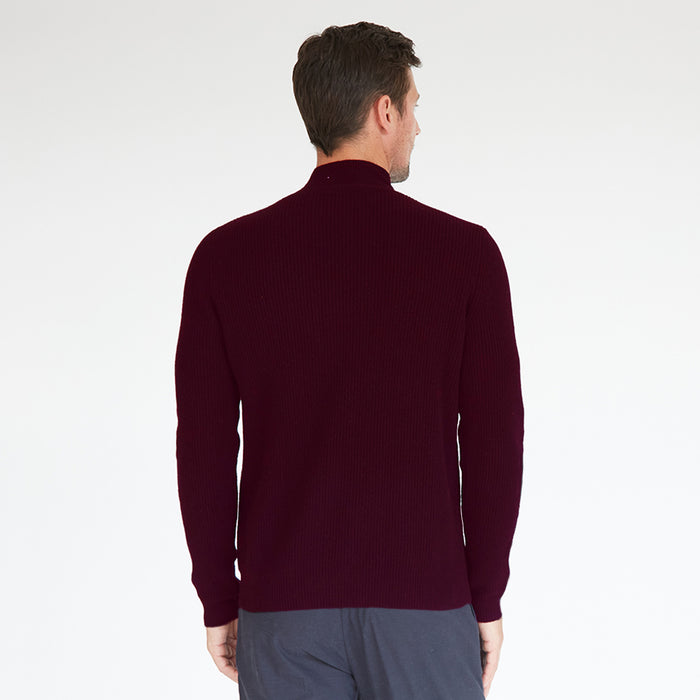 Autumn Cashmere Mock Neck With Shaker Stitch In Lava Burgundy