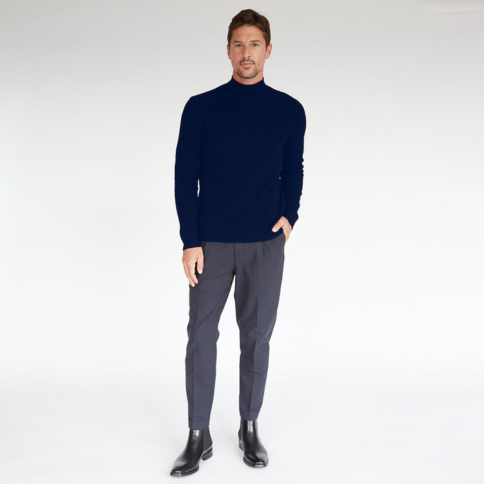 Autumn Cashmere Mock Neck With Shaker Stitch In Navy