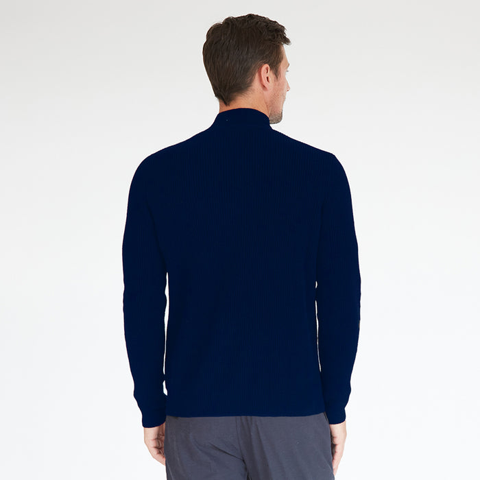 Autumn Cashmere Mock Neck With Shaker Stitch In Navy