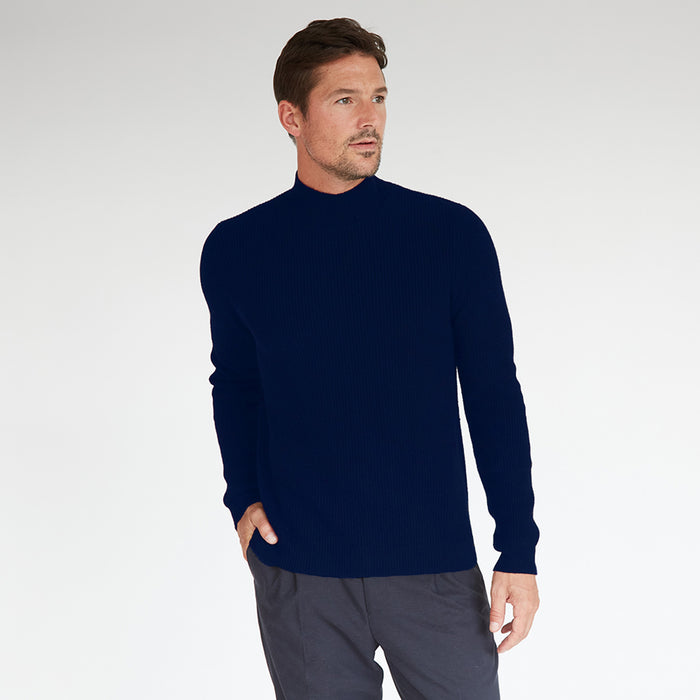 autumn cashmere Mock Neck with Shaker Stitch in Navy