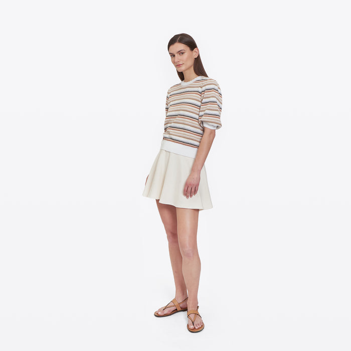 Autumn Cashmere Multi Stripe Texture Puff Sleeve Crew