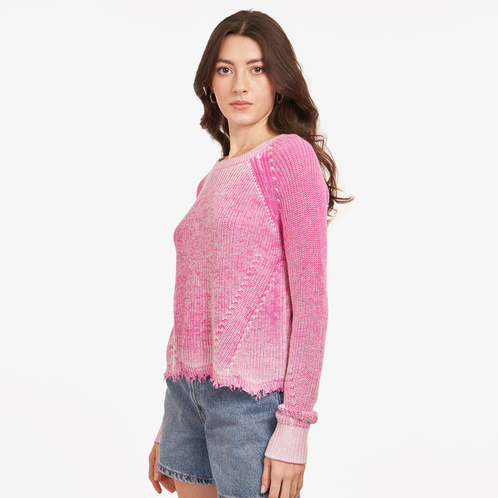 Autumn Cashmere Neon Inked Scallop Shaker Crew In Bubble Gum