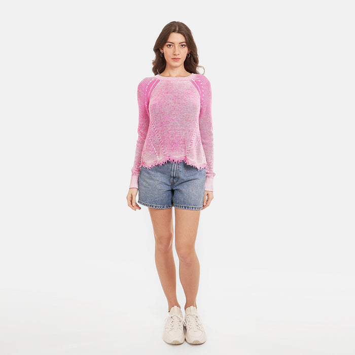 Autumn Cashmere Neon Inked Scallop Shaker Crew In Bubble Gum