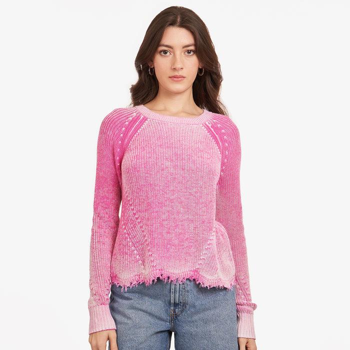 autumn cashmere Neon Inked Scallop Shaker Crew in Bubble Gum