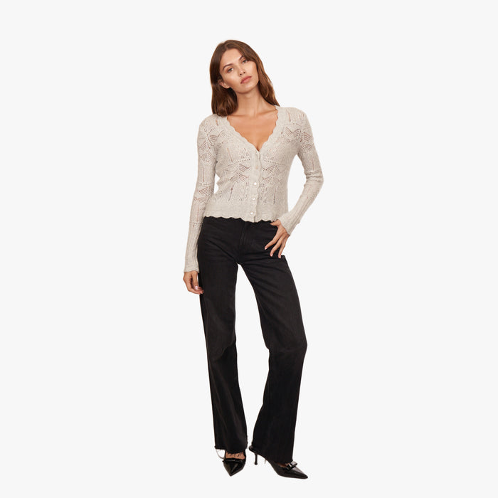 Autumn Cashmere Open Pointelle Sequin V-Neck Cardigan