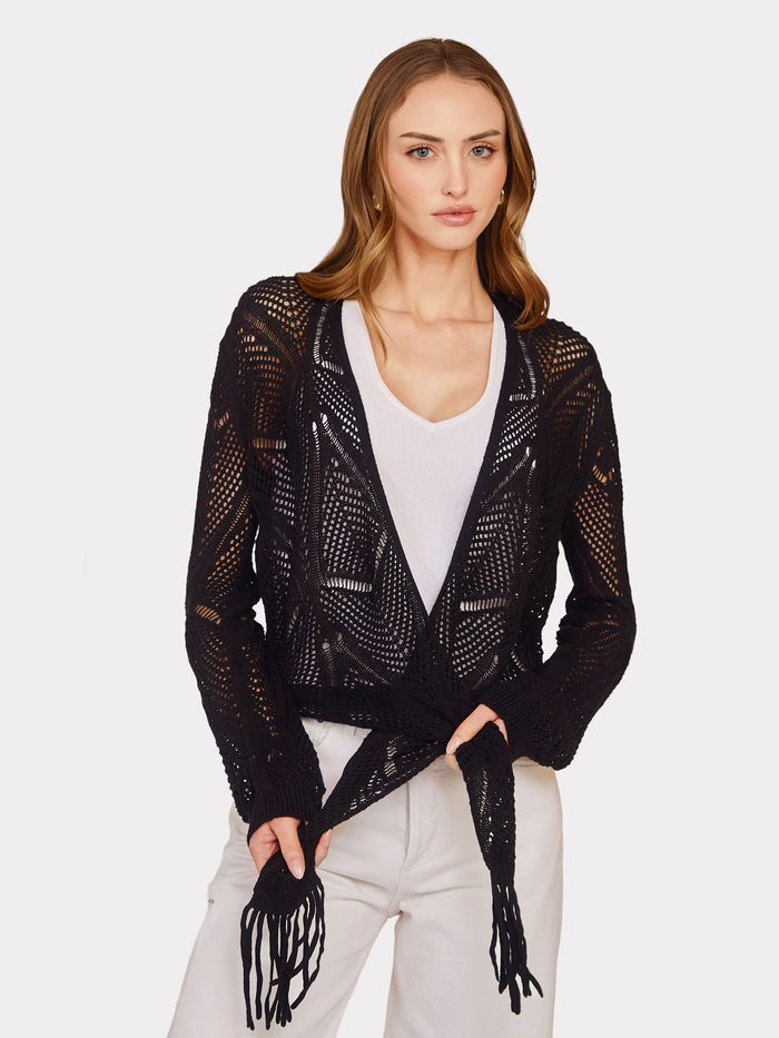 autumn cashmere Open Stitch Tie Front w/ Fringe in Black