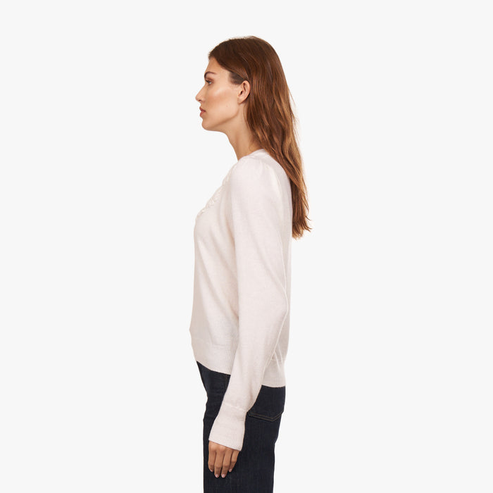 Autumn Cashmere Puff Sleeve Crew W/ Floral Hand Embroidery