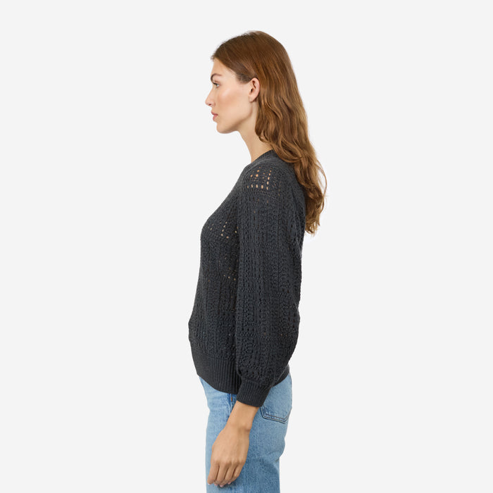 Autumn Cashmere Puff Sleeve Tile Stitch Crew In Charcoal
