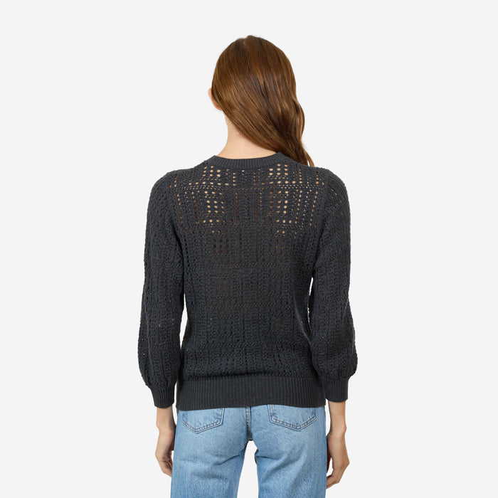 Autumn Cashmere Puff Sleeve Tile Stitch Crew In Charcoal