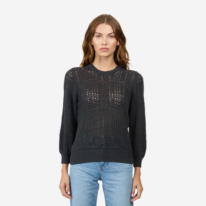 autumn cashmere Puff Sleeve Tile Stitch Crew in Charcoal