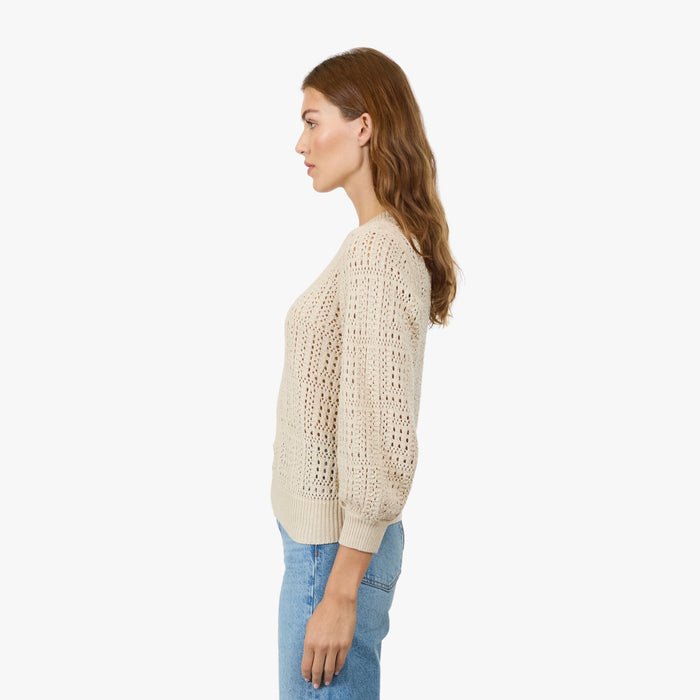 Autumn Cashmere Puff Sleeve Tile Stitch Crew In Natural
