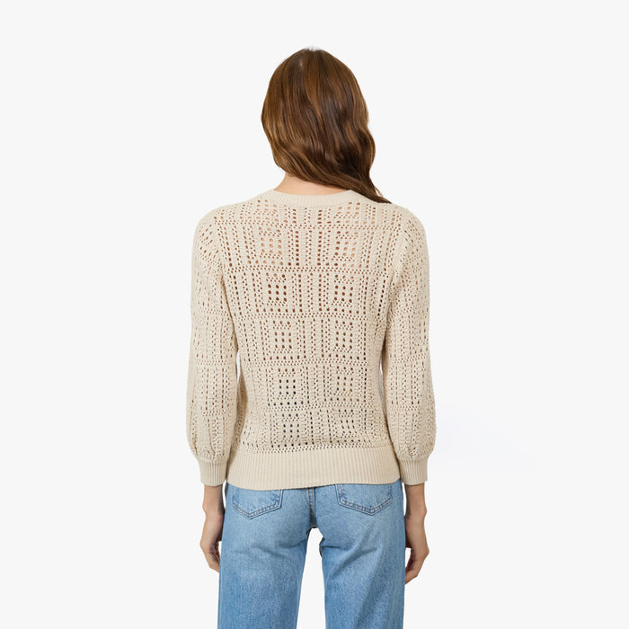 Autumn Cashmere Puff Sleeve Tile Stitch Crew In Natural
