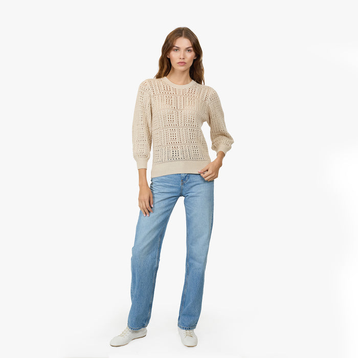 Autumn Cashmere Puff Sleeve Tile Stitch Crew In Natural