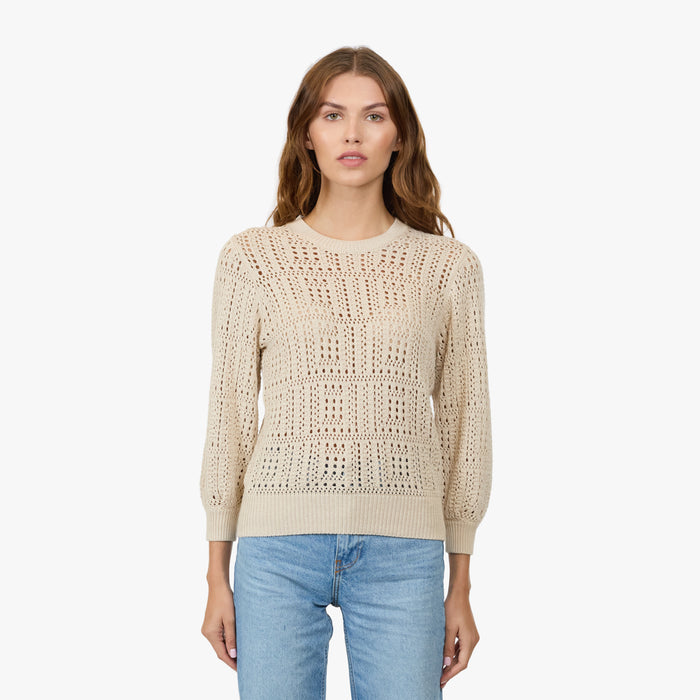 autumn cashmere Puff Sleeve Tile Stitch Crew in Natural