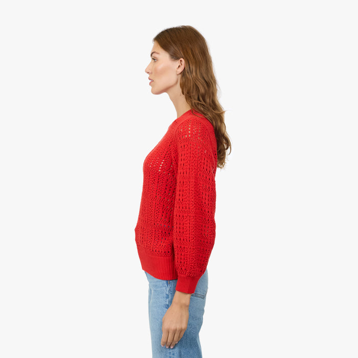 Autumn Cashmere Puff Sleeve Tile Stitch Crew In Pimento